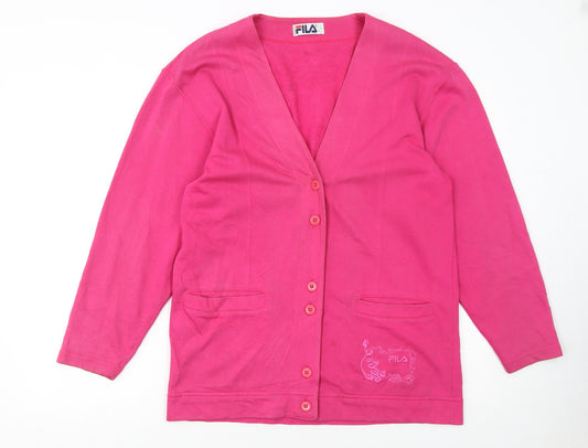 FILA Women's Pink Cotton V-Neck Button Cardigan Size L