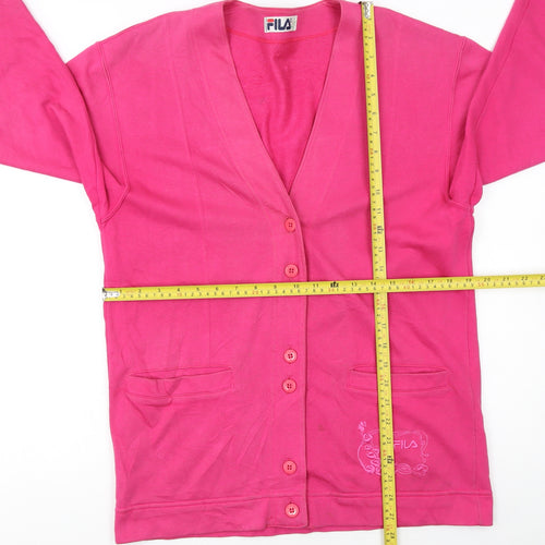 FILA Women's Pink Cotton V-Neck Button Cardigan Size L