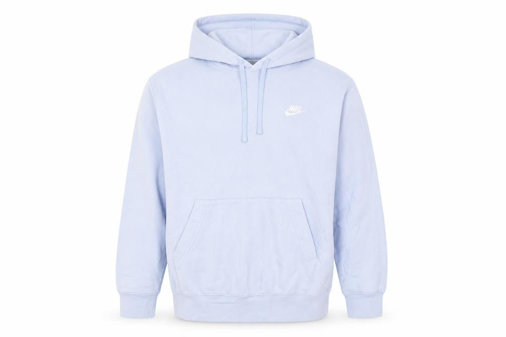 Front view of Nike Men's Blue Pullover Hoodie Small Fleece Cotton Logo Sweatshirt