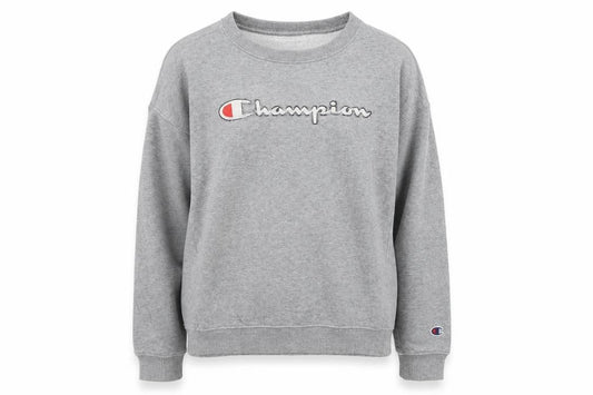 Front view of Champion girls’ grey large 11-12 years pullover crew neck sweatshirt
