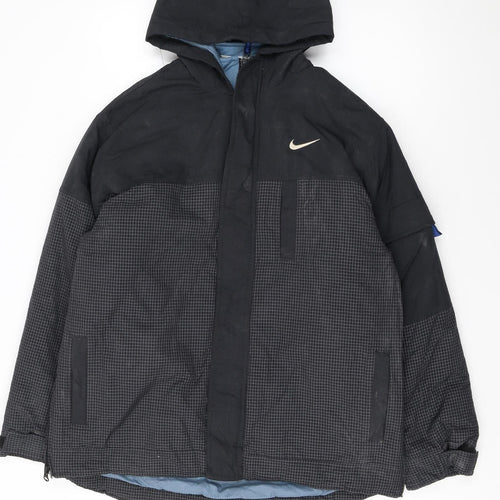 Nike Boys Black Check Hooded Puffer Jacket Size 16 Winter Coat
