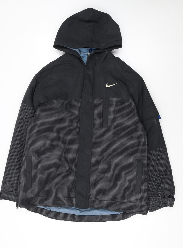 Nike Boys Black Check Hooded Puffer Jacket Size 16 Winter Coat