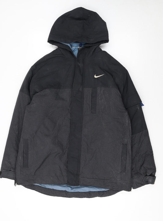 Nike Boys Black Check Hooded Puffer Jacket Size 16 Winter Coat