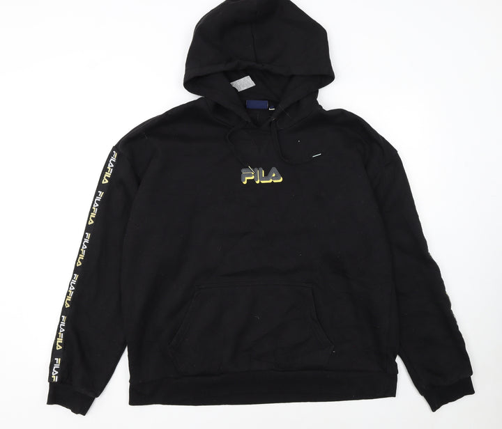 FILA Womens Black XL Pullover Hoodie with Logo Detail