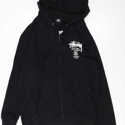 Stussy Women's Black Full Zip Hoodie XL - Streetwear Graphic Sweatshirt