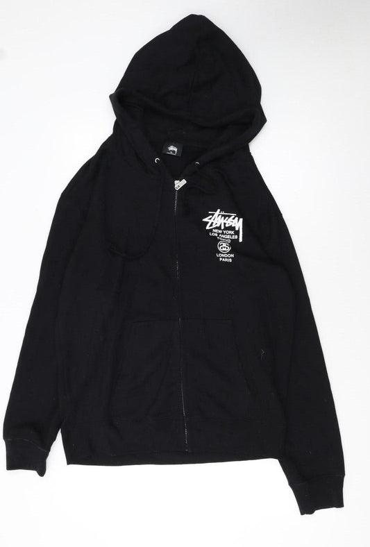Stussy Women's Black Full Zip Hoodie XL - Streetwear Graphic Sweatshirt