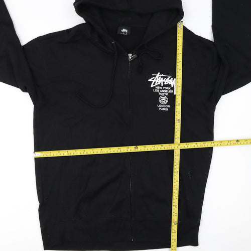 Stussy Women's Black Full Zip Hoodie XL - Streetwear Graphic Sweatshirt
