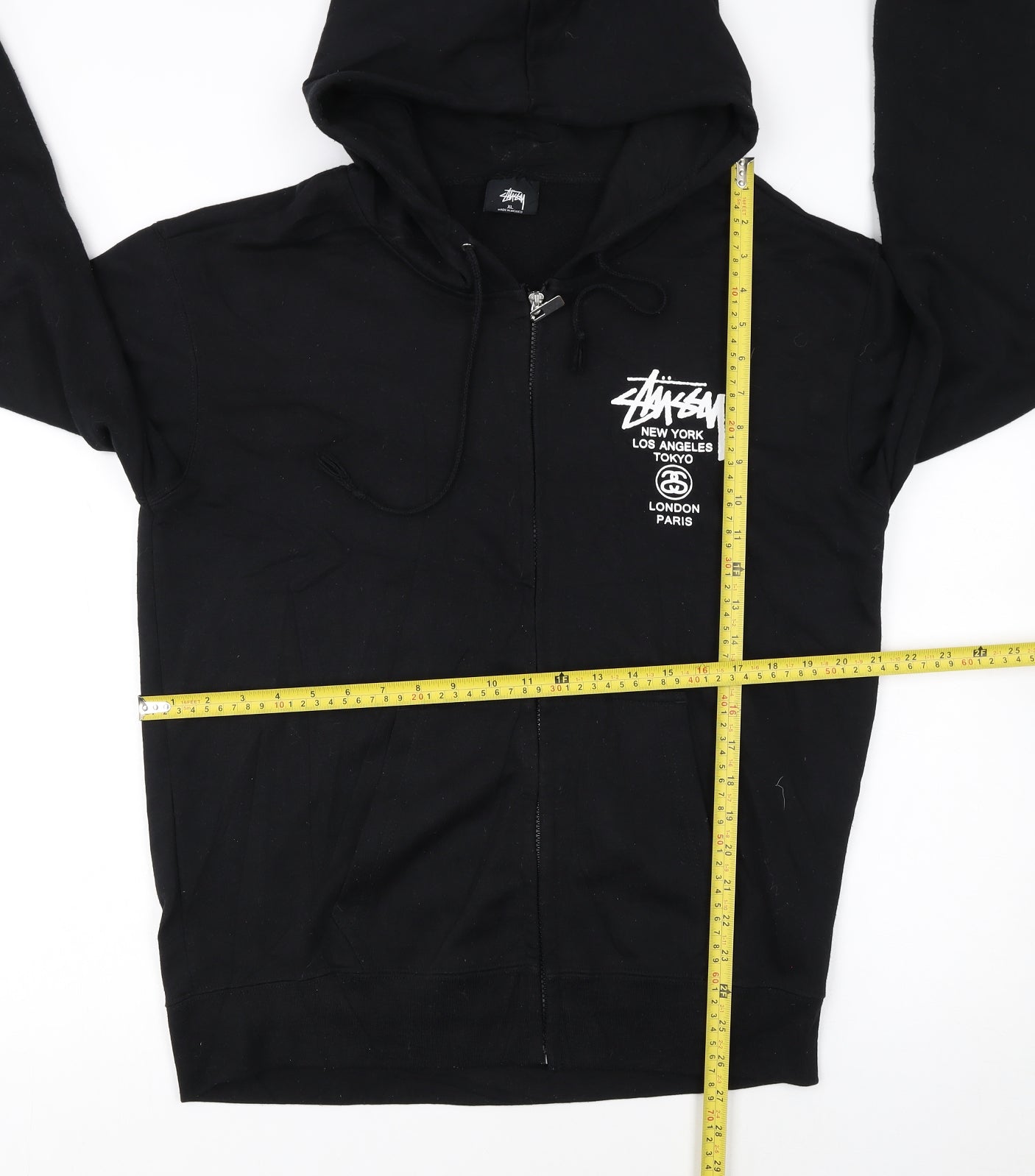 Stussy Women's Black Full Zip Hoodie XL - Streetwear Graphic Sweatshirt