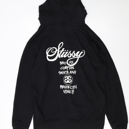 Stussy Women's Black Full Zip Hoodie XL - Streetwear Graphic Sweatshirt