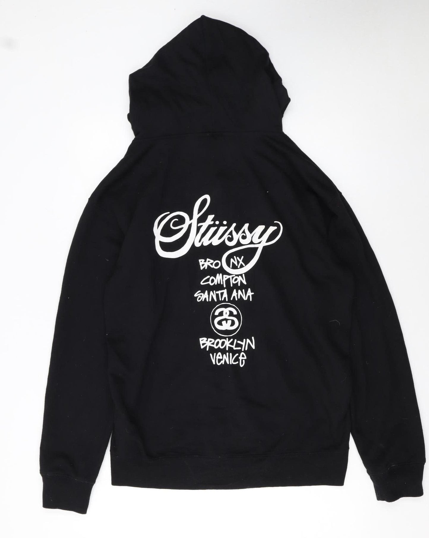 Stussy Women's Black Full Zip Hoodie XL - Streetwear Graphic Sweatshirt