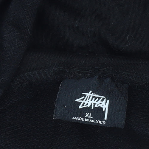 Stussy Women's Black Full Zip Hoodie XL - Streetwear Graphic Sweatshirt