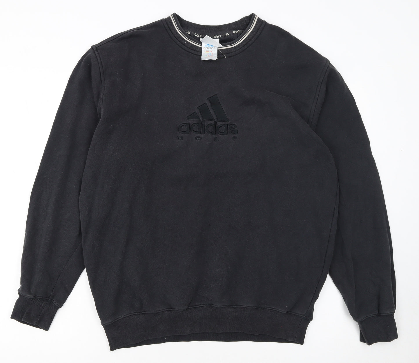 adidas Boys Black Golf Pullover Sweatshirt Size L Crew Neck Embroidered Logo