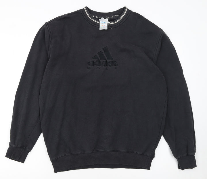 adidas Boys Black Golf Pullover Sweatshirt Size L Crew Neck Embroidered Logo