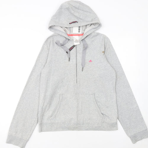 Adidas Women's Grey 1/4 Zip Hoodie Size 14 Cotton Blend