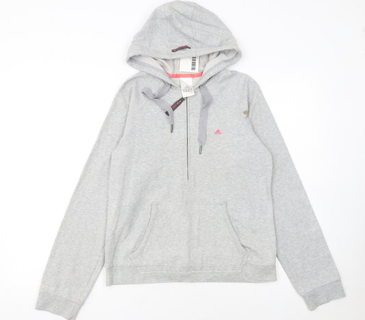 Adidas Women's Grey 1/4 Zip Hoodie Size 14 Cotton Blend