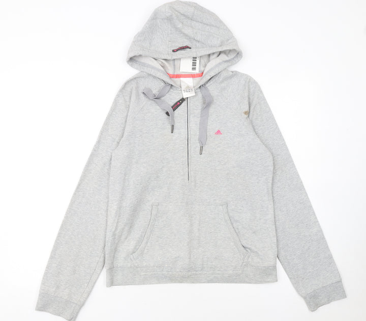 Adidas Women's Grey 1/4 Zip Hoodie Size 14 Cotton Blend