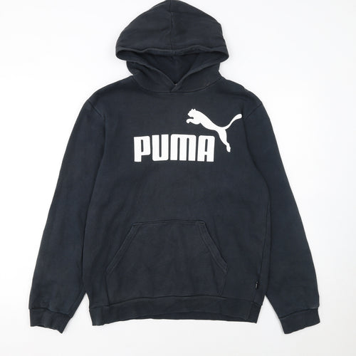 Puma Boys Black Hoodie 15-16 Years Pullover Fleece Logo Sweatshirt