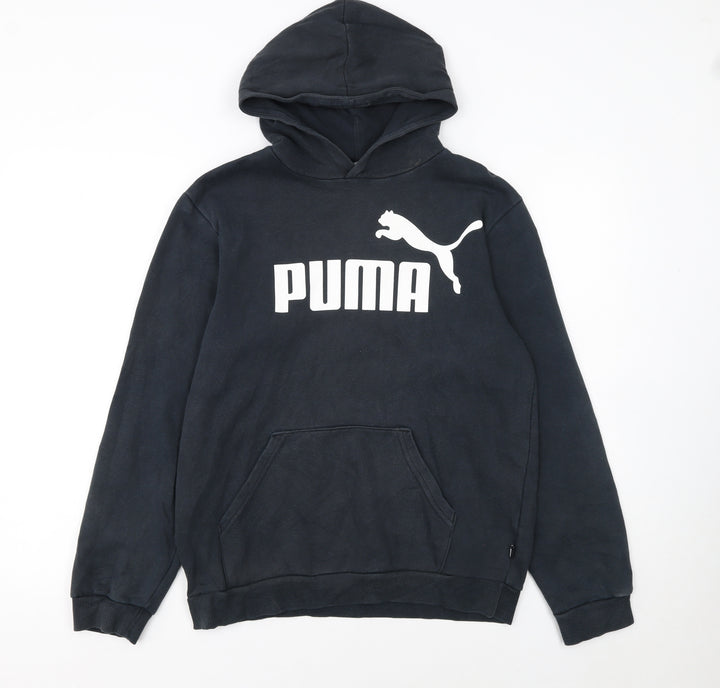 Puma Boys Black Hoodie 15-16 Years Pullover Fleece Logo Sweatshirt