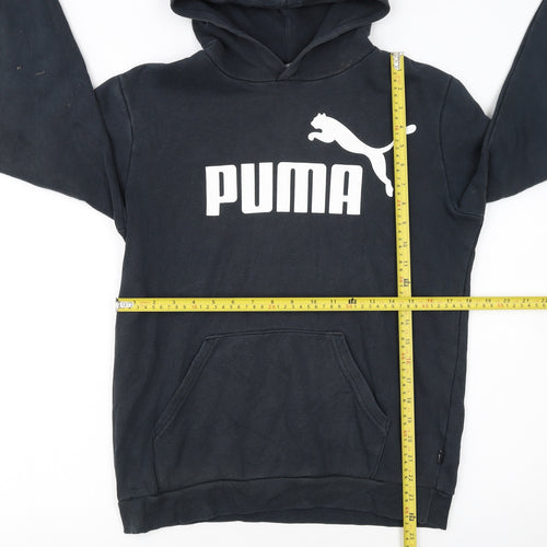 Puma Boys Black Hoodie 15-16 Years Pullover Fleece Logo Sweatshirt