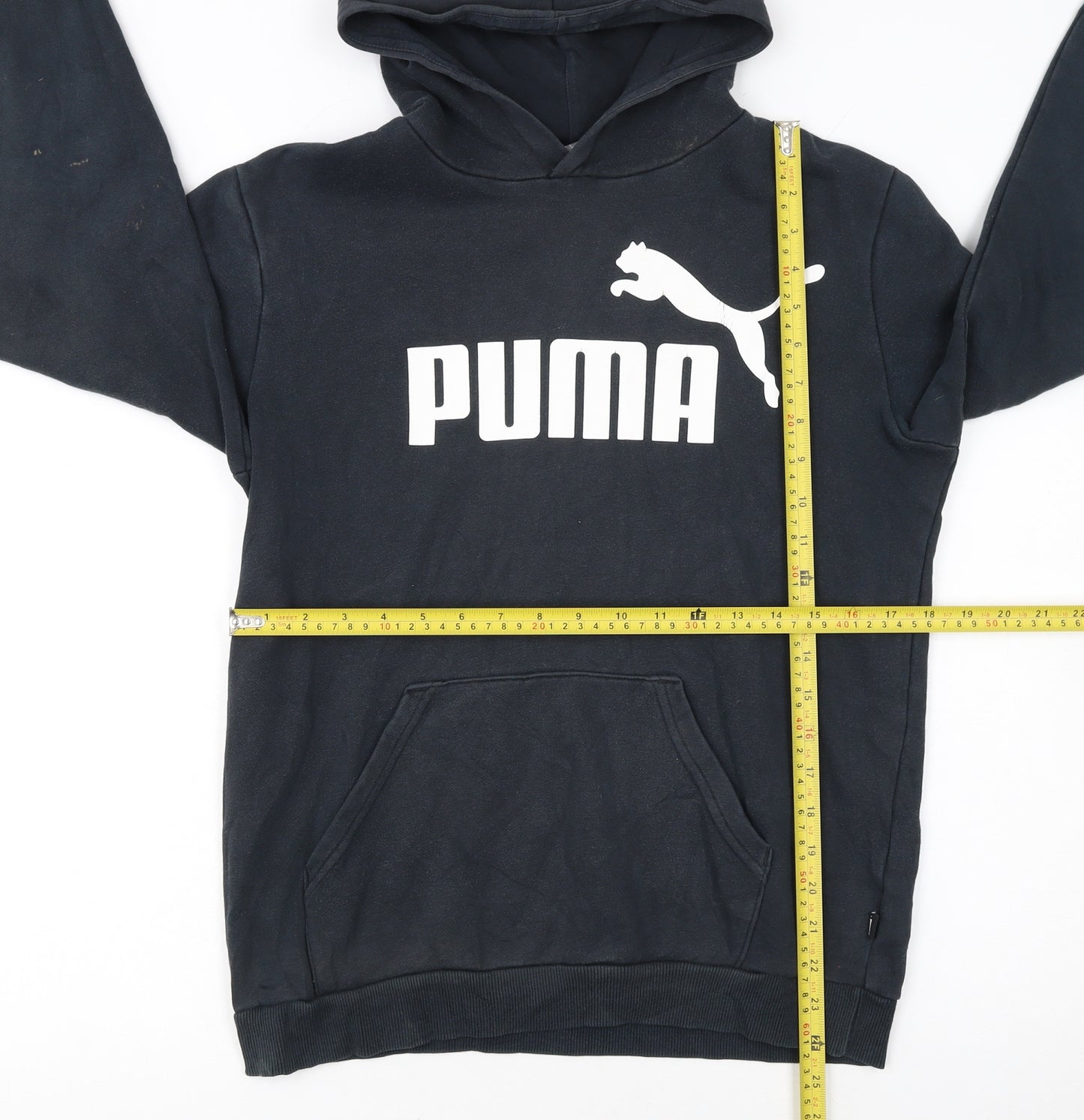 Puma Boys Black Hoodie 15-16 Years Pullover Fleece Logo Sweatshirt