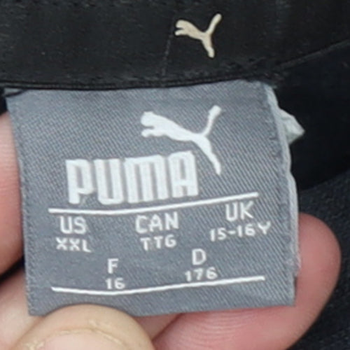 Puma Boys Black Hoodie 15-16 Years Pullover Fleece Logo Sweatshirt
