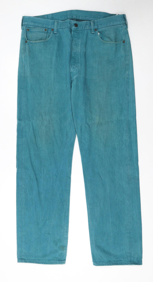 Levi's 501XX Men's Teal Blue Straight Denim Jeans W38 L34 Classic Fit