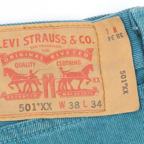 Levi's 501XX Men's Teal Blue Straight Denim Jeans W38 L34 Classic Fit