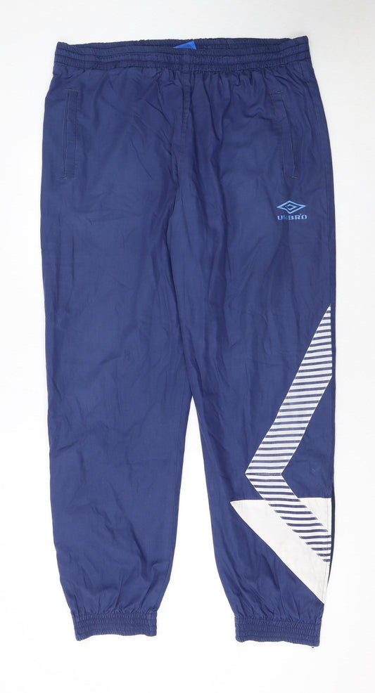 Umbro Men's Blue Track Pants L Lightweight Vintage Sports Tapered