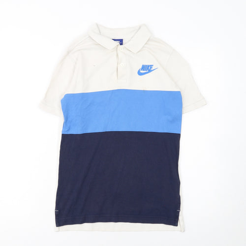 Nike Boys Beige Blue Colourblock Polo Shirt 12-13 Years Sports Casual