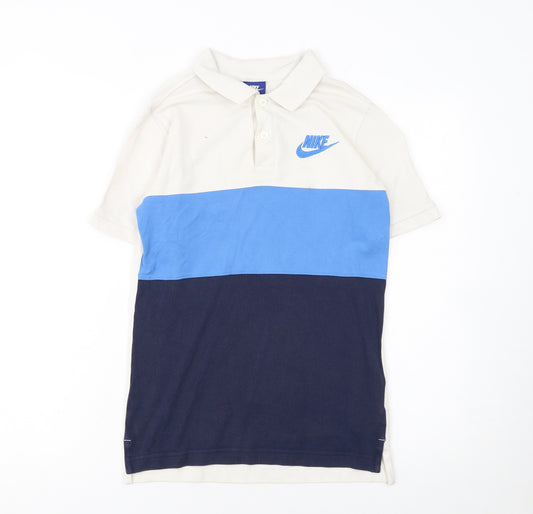 Nike Boys Beige Blue Colourblock Polo Shirt 12-13 Years Sports Casual