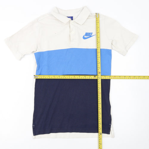 Nike Boys Beige Blue Colourblock Polo Shirt 12-13 Years Sports Casual