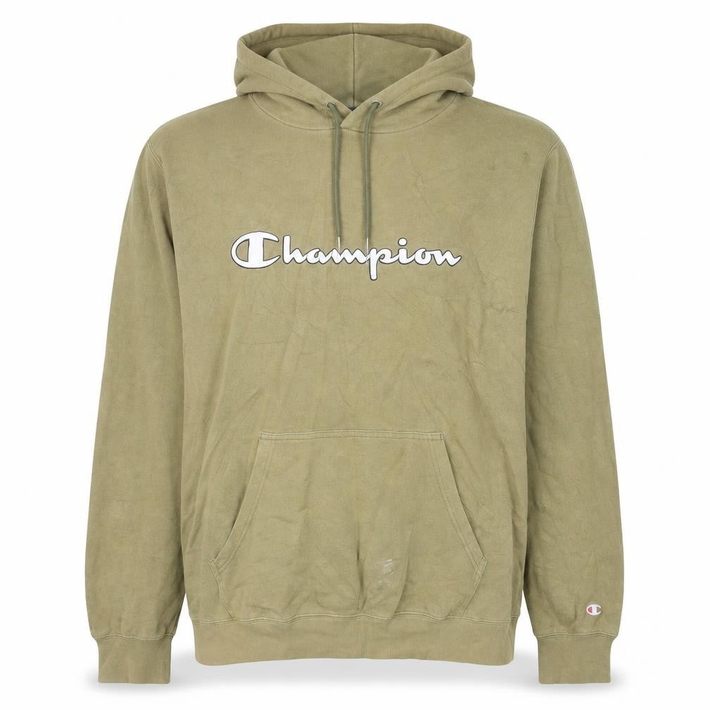 Front view of Champion Men's Green XL Pullover Hoodie with Logo Print