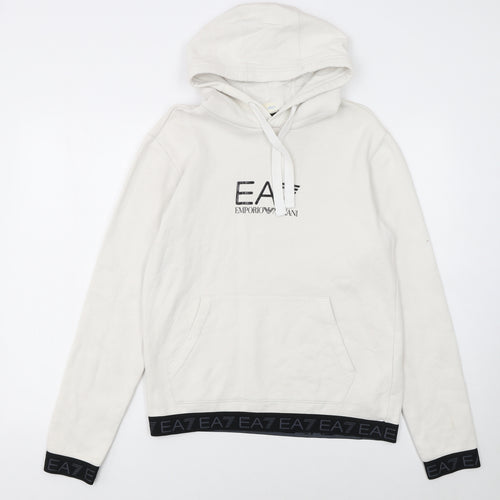 Emporio Armani EA7 Women's White Pullover Hoodie Size S Cotton Blend