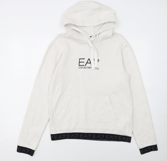 Emporio Armani EA7 Women's White Pullover Hoodie Size S Cotton Blend