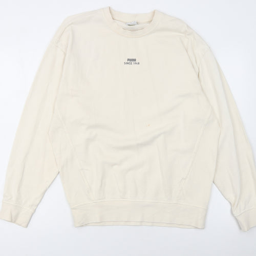 Puma Women Beige Small Pullover Sweatshirt Crew Neck Long Sleeve