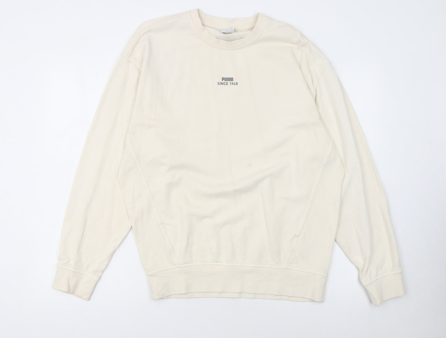 Puma Women Beige Small Pullover Sweatshirt Crew Neck Long Sleeve