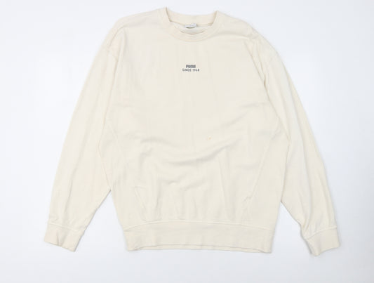 Puma Women Beige Small Pullover Sweatshirt Crew Neck Long Sleeve