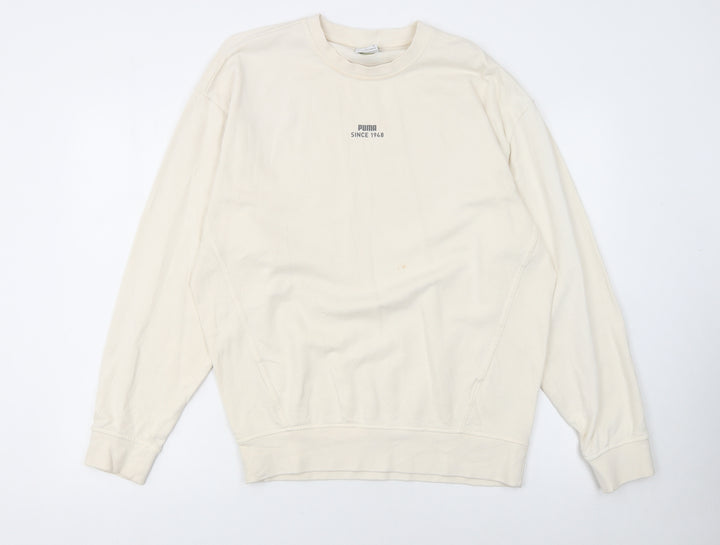 Puma Women Beige Small Pullover Sweatshirt Crew Neck Long Sleeve