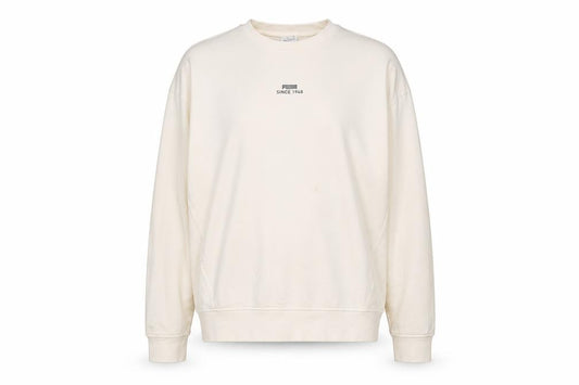 Front view of Puma Women Beige Small Pullover Sweatshirt Crew Neck Long Sleeve