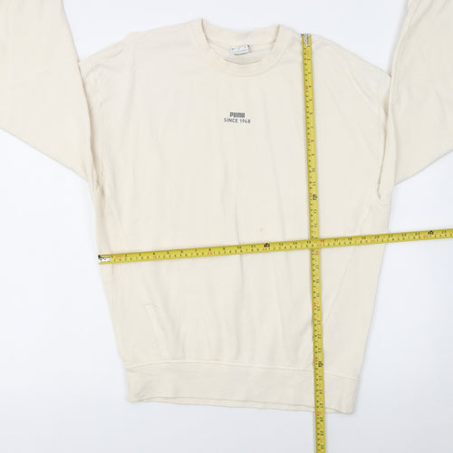 Puma Women Beige Small Pullover Sweatshirt Crew Neck Long Sleeve