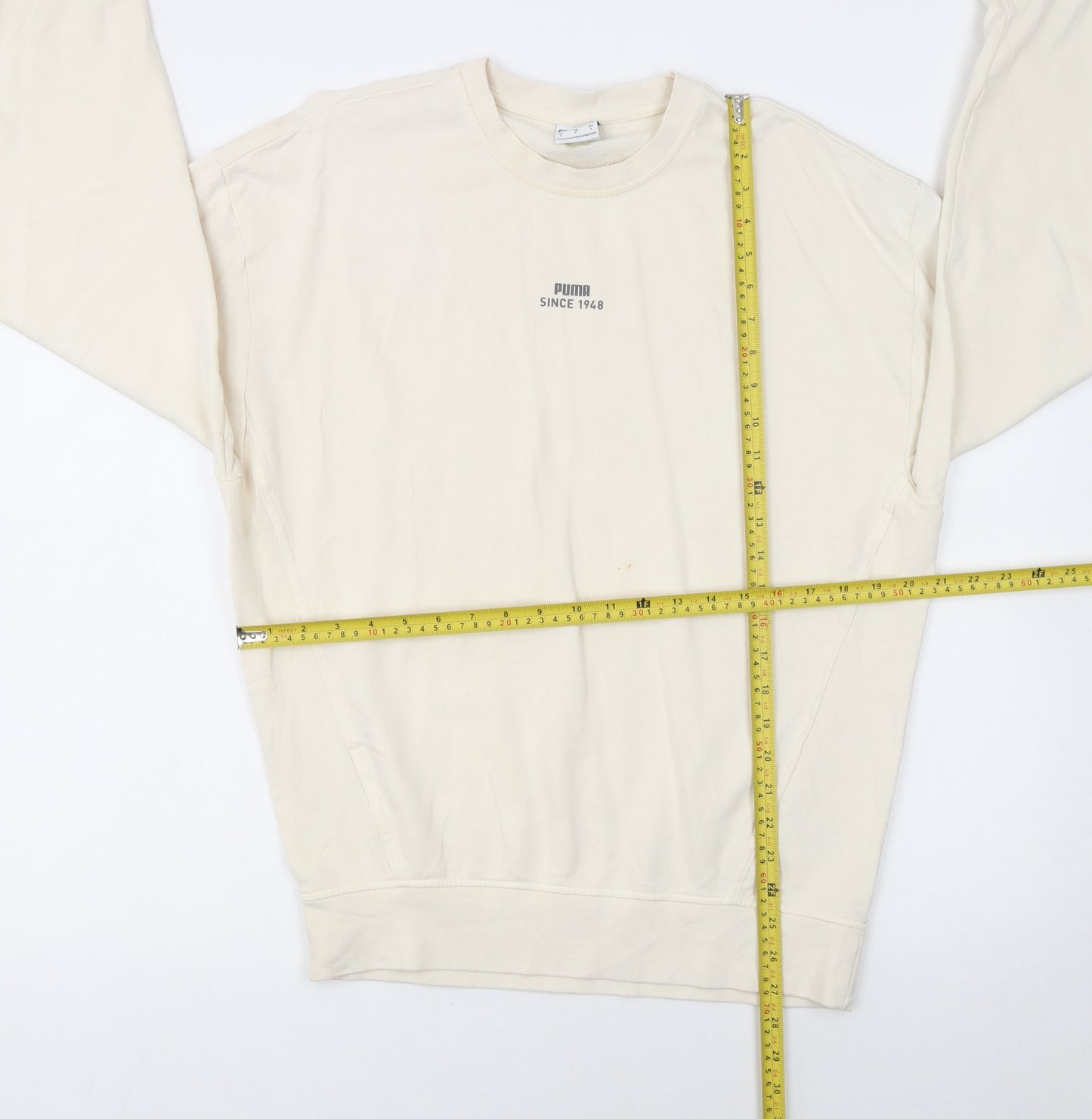 Puma Women Beige Small Pullover Sweatshirt Crew Neck Long Sleeve