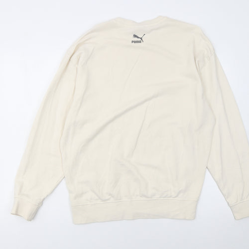Puma Women Beige Small Pullover Sweatshirt Crew Neck Long Sleeve
