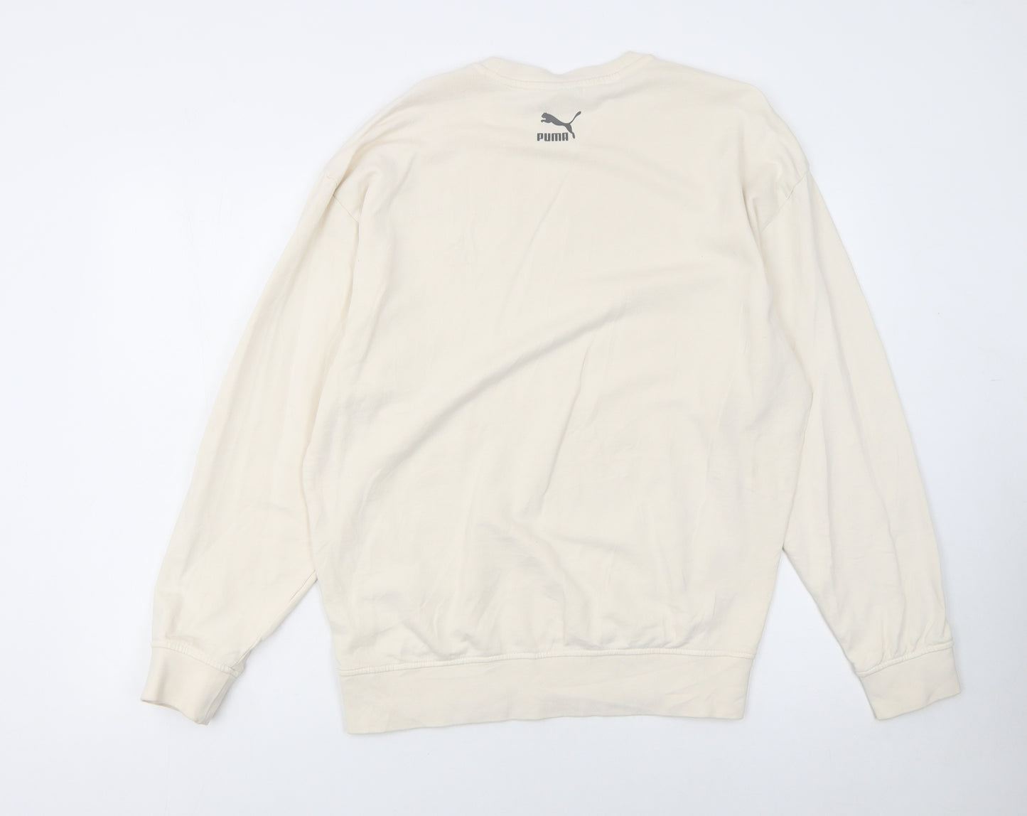 Puma Women Beige Small Pullover Sweatshirt Crew Neck Long Sleeve
