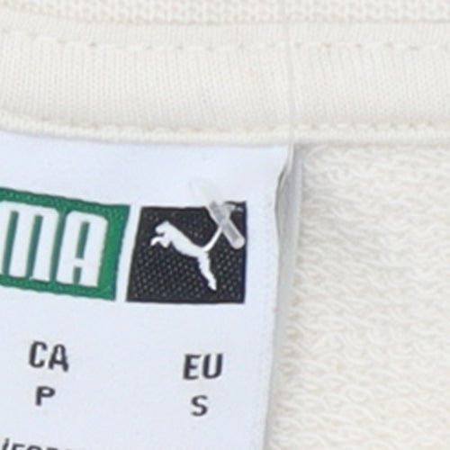 Puma Women Beige Small Pullover Sweatshirt Crew Neck Long Sleeve