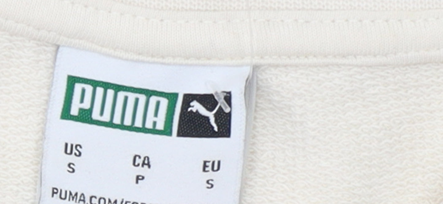 Puma Women Beige Small Pullover Sweatshirt Crew Neck Long Sleeve