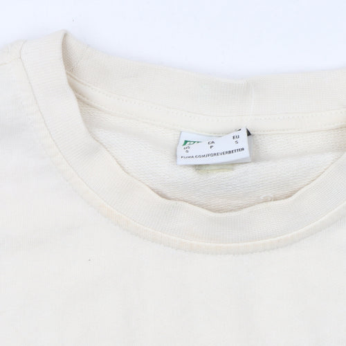 Puma Women Beige Small Pullover Sweatshirt Crew Neck Long Sleeve