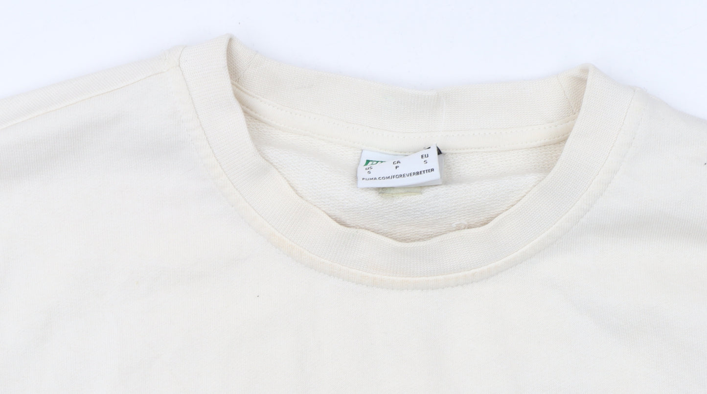 Puma Women Beige Small Pullover Sweatshirt Crew Neck Long Sleeve