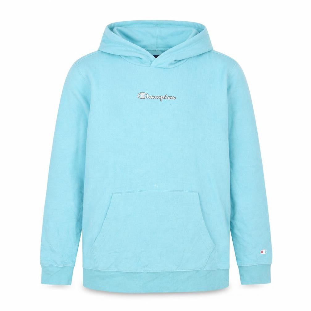Front view of Champion girls’ blue pullover hoodie, size 13-14, years regular fit