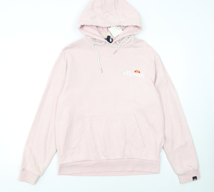 Ellesse Womens Pink Pullover Hoodie UK 14 Cotton Blend Casual