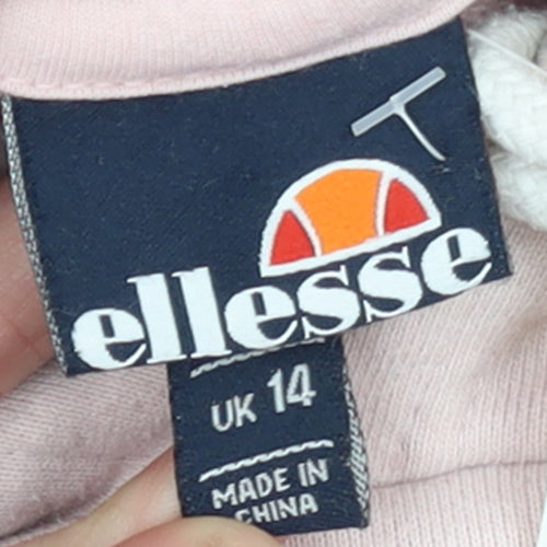 Ellesse Womens Pink Pullover Hoodie UK 14 Cotton Blend Casual